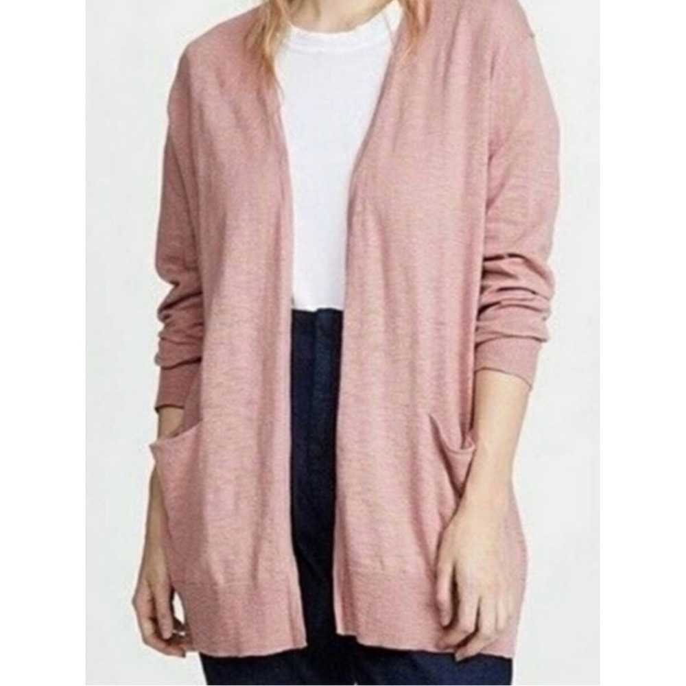 Madewell Cardigan Women Medium Pink Good Open Front Cotton Blend Pockets